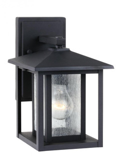 Hunnington contemporary 1-light outdoor exterior small wall lantern in black finish with clear seede (38|88025-12)