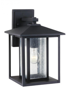 Hunnington contemporary 1-light outdoor exterior medium wall lantern in black finish with clear seed (38|88027-12)