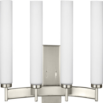 Hettinger transitional 4-light indoor dimmable bath vanity wall sconce in brushed nickel silver fini (38|4439104-962)