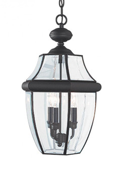 Lancaster traditional 3-light LED outdoor exterior pendant in black finish with clear curved beveled (38|6039EN-12)