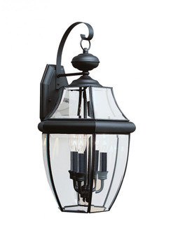 Lancaster traditional 3-light LED outdoor exterior wall lantern sconce in black finish with clear cu (38|8040EN-12)