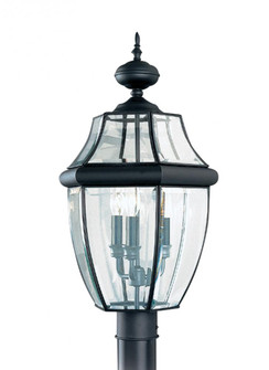 Lancaster traditional 3-light LED outdoor exterior post lantern in black finish with clear curved be (38|8239EN-12)