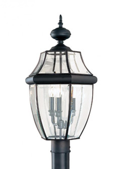 Lancaster traditional 3-light LED outdoor exterior post lantern in black finish with clear curved be (38|8239EN-12)