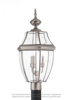Lancaster traditional 3-light LED outdoor exterior post lantern in antique brushed nickel silver fin (38|8239EN-965)