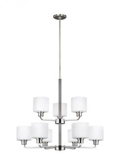 Canfield modern 9-light LED indoor dimmable ceiling chandelier pendant light in brushed nickel silve (38|3128809EN3-962)