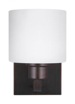 Canfield modern 1-light LED indoor dimmable bath vanity wall sconce in bronze finish with etched whi (38|4128801EN3-710)