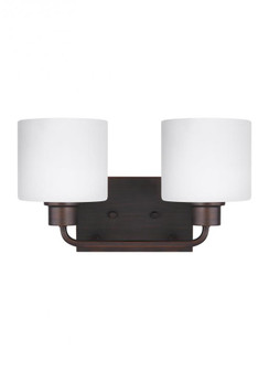 Canfield modern 2-light LED indoor dimmable bath vanity wall sconce in bronze finish with etched whi (38|4428802EN3-710)