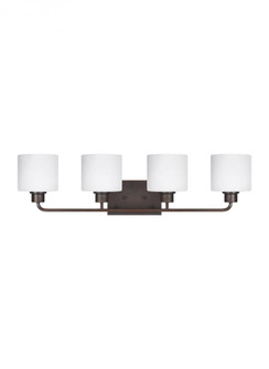 Canfield modern 4-light LED indoor dimmable bath vanity wall sconce in bronze finish with etched whi (38|4428804EN3-710)