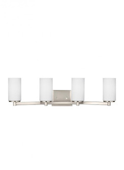 Hettinger transitional 4-light LED indoor dimmable bath vanity wall sconce in brushed nickel silver (38|4439104EN3-962)