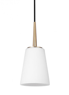 Driscoll contemporary 1-light LED indoor dimmable ceiling hanging single pendant light in satin bras (38|6140401EN3-848)