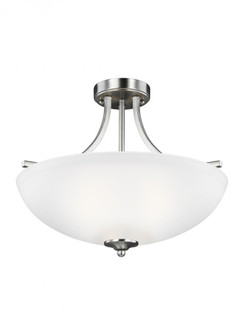 Geary transitional 3-light LED indoor dimmable ceiling flush mount fixture in brushed nickel silver (38|7716503EN3-962)