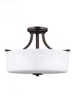 Canfield modern 3-light LED indoor dimmable ceiling semi-flush mount in bronze finish with etched wh (38|7728803EN3-710)