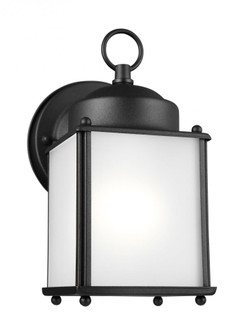 New Castle traditional 1-light outdoor exterior wall lantern sconce in black finish with satin etche (38|8592001-12)