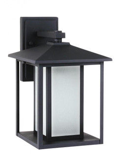 Hunnington contemporary 1-light LED outdoor exterior medium wall lantern in black finish with etched (38|89031EN3-12)