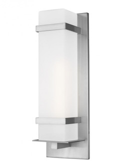 Alban modern 1-light LED outdoor exterior large square wall lantern sconce in satin aluminum silver (38|8720701EN3-04)