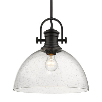 Yep by Golden Lighting Hines 1-light 14in Pendant in Matte Black and Seeded Glass (36|3118-L BLK-SD)