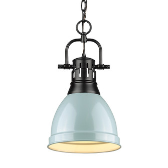 Yep by Golden Lighting Duncan 1-light 9in Chain Hung Pendant in Matte Black and Seafoam shade (36|3602-S BLK-SF)