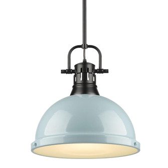 Duncan 1 Light Pendant with Rod in Matte Black with a Seafoam Shade (36|3604-L BLK-SF)