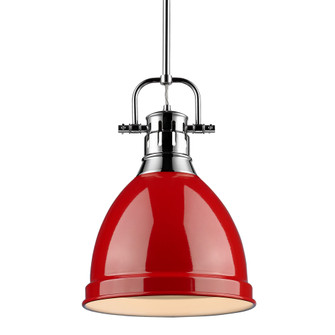 Yep by Golden Lighting Duncan 1-light 9in Rod Hung Pendant in Chrome and Red shade (36|3604-S CH-RD)