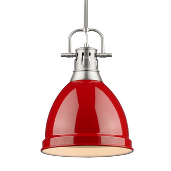 Yep by Golden Lighting Duncan 1-light 9in Rod Hung Pendant in Pewter and Red shade (36|3604-S PW-RD)