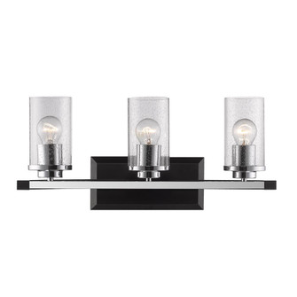 Mercer 3 Light Bath Vanity in Matte Black with Chrome accents and Seeded Glass (36|4309-BA3 BLK-SD)