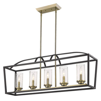 Mercer 5 Light Linear Pendant in Matte Black with Aged Brass accents and Seeded Glass (36|4309-LP BLK-AB-SD)