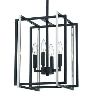 Golden Lighting Tribeca 4-light Pendant in Matte Black and Pewter Accents (36|6070-4 BLK-PW)