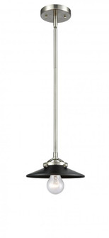 Railroad - 1 Light - 8 inch - Brushed Satin Nickel - Stem hung - Mini Pendant (3442|284-1S-SN-M6-BK-LED)