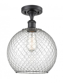 Farmhouse Chicken Wire - 1 Light - 10 inch - Matte Black - Semi-Flush Mount (3442|516-1C-BK-G122-10CSN-LED)