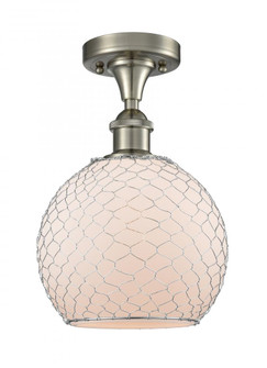 Farmhouse Chicken Wire - 1 Light - 8 inch - Brushed Satin Nickel - Semi-Flush Mount (3442|516-1C-SN-G121-8CSN)