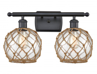 Farmhouse Rope - 2 Light - 18 inch - Matte Black - Bath Vanity Light (3442|516-2W-BK-G122-8RB-LED)