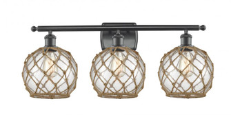Farmhouse Rope - 3 Light - 28 inch - Matte Black - Bath Vanity Light (3442|516-3W-BK-G122-8RB)