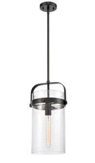 Pilaster - 1 Light - 8 inch Glass - Matte Black - Stem hung - Mini Pendant (3442|413-1S-BK-8CL)