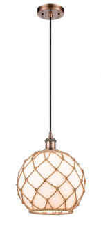 Farmhouse Rope - 1 Light - 10 inch - Antique Copper - Cord hung - Mini Pendant (3442|516-1P-AC-G121-10RB-LED)