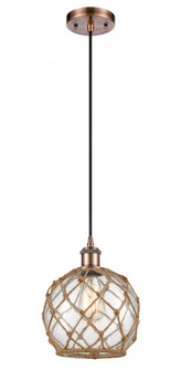 Farmhouse Rope - 1 Light - 8 inch - Antique Copper - Cord hung - Mini Pendant (3442|516-1P-AC-G122-8RB-LED)