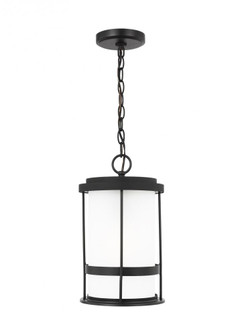 Wilburn modern 1-light LED outdoor exterior ceiling hanging pendant lantern in black finish with sat (38|6290901EN3-12)