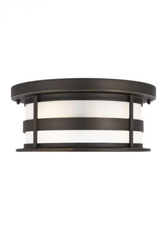 Wilburn modern 2-light outdoor exterior ceiling flush mount in antique bronze finish with satin etch (38|7890902-71)