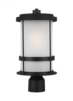 Wilburn modern 1-light LED outdoor exterior post lantern in black finish with satin etched glass sha (38|8290901EN3-12)