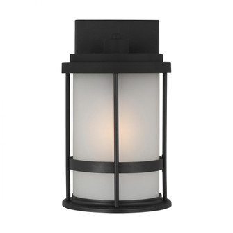 Wilburn modern 1-light outdoor exterior small wall lantern sconce in black finish with satin etched (38|8590901-12)