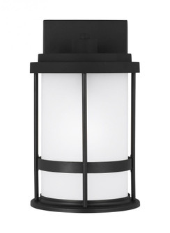 Wilburn modern 1-light outdoor exterior small wall lantern sconce in black finish with satin etched (38|8590901-12)