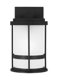 Wilburn modern 1-light LED outdoor exterior small wall lantern sconce in black finish with satin etc (38|8590901EN3-12)