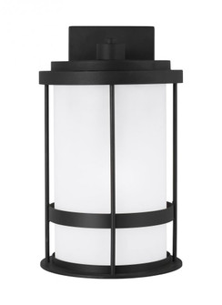 Wilburn modern 1-light outdoor exterior medium wall lantern sconce in black finish with satin etched (38|8690901-12)