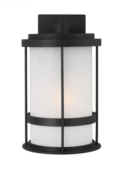Wilburn modern 1-light LED outdoor exterior medium wall lantern sconce in black finish with satin et (38|8690901EN3-12)