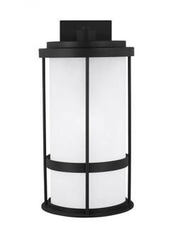 Wilburn modern 1-light outdoor exterior large wall lantern sconce in black finish with satin etched (38|8790901-12)