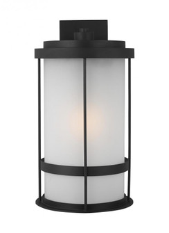 Wilburn modern 1-light LED outdoor exterior extra large wall lantern sconce in black finish with sat (38|8890901EN3-12)