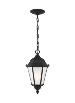 Bakersville traditional 1-light outdoor exterior pendant in black finish with satin etched glass pan (38|60941-12)