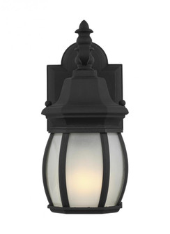 Wynfield traditional 1-light outdoor exterior small wall lantern sconce in black finish with frosted (38|89104-12)