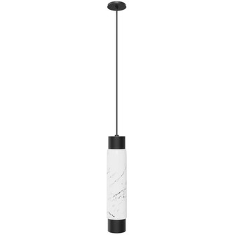 Cicada 14''H Cylinder LED Pendant in Black with White Marble (4450|HF1068-WHT)