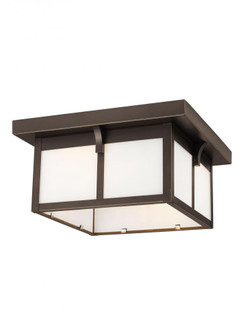 Tomek modern 2-light LED outdoor exterior ceiling flush mount in antique bronze finish with etched w (38|7852702EN3-71)