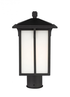 Tomek modern 1-light LED outdoor exterior post lantern in black finish with etched white glass panel (38|8252701EN3-12)